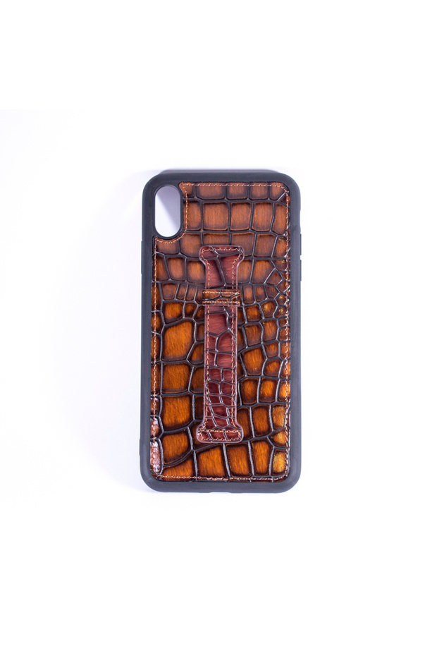ISAFE SIGNATURE CROCODILE LEATHER RING BACK CASE IPHONE XS MAX BROWN