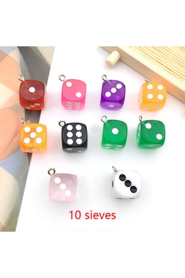 SN151-10pcs 10pcs Colorful Resin Dice Pendants - Fun Craft Components for Handmade Jewelry & Keychai