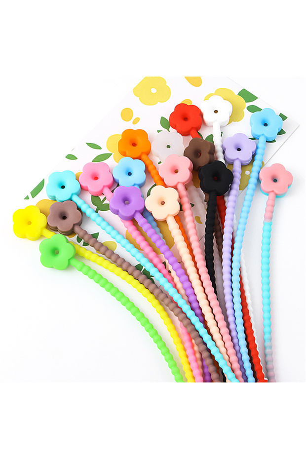 30pcs flower random color 10/30PCS Candy Color Star Flower Silicone Reusable Bag Ties Keychain Lanya