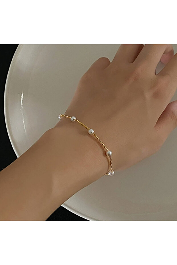 Gold New Simple Imitation Pearl Chain Bracelet for Women Fashion Temperament Gold Color Chain Bracel