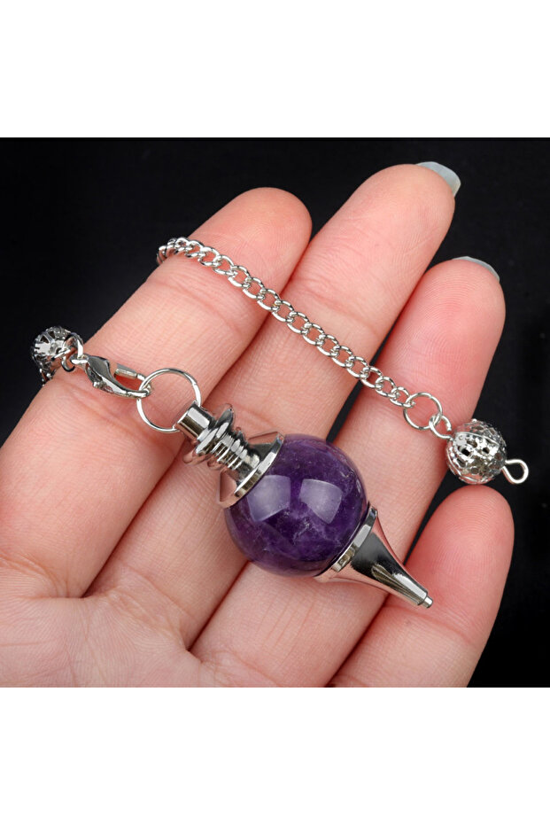 Amethysts Natural Crystal Agate Gemstone Orb Pendulum Pendant Detachable Spiritual Pendulum Chain Ch