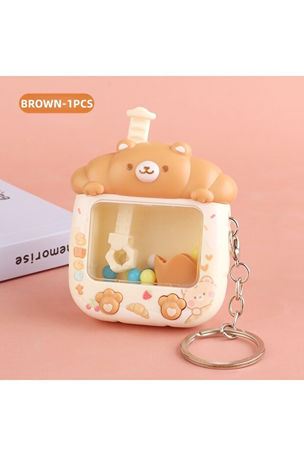 1PC-Brown 1~8PCS Claw Machine Shape Keychain on The Phone Cute Small Key Chain Bag Pendant Playable
