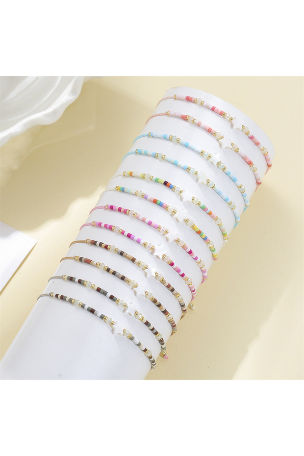 12pcs 12Pcs/set White Star Charms Bracelet Set Colorful Resin Beads Rope Adjustable Bracelets Sets F