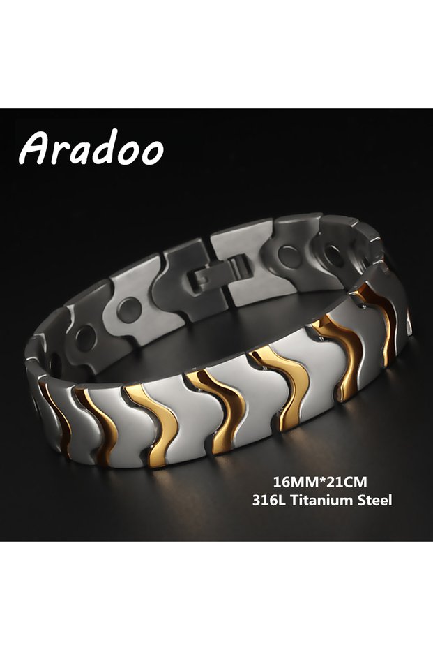 1 Titanium Steel Magnetic Therapy Bracelets Water Wave Stainless Steel Men's Link Bracelet