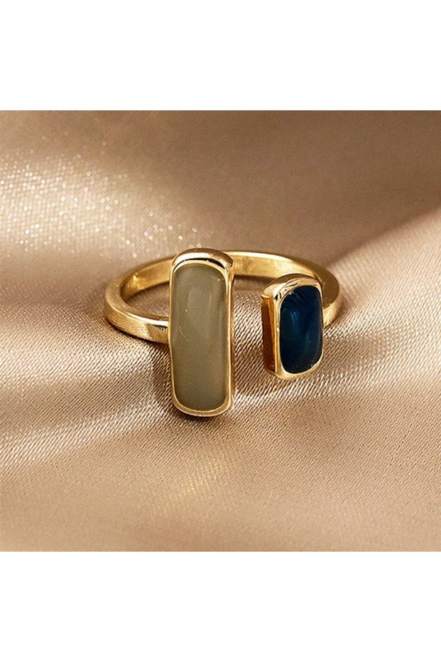 AJZ10067 Fashion Retro Gold Double Oil Drop Women's Open Ring Geometric Gold Metal Ring Wedding Jewe