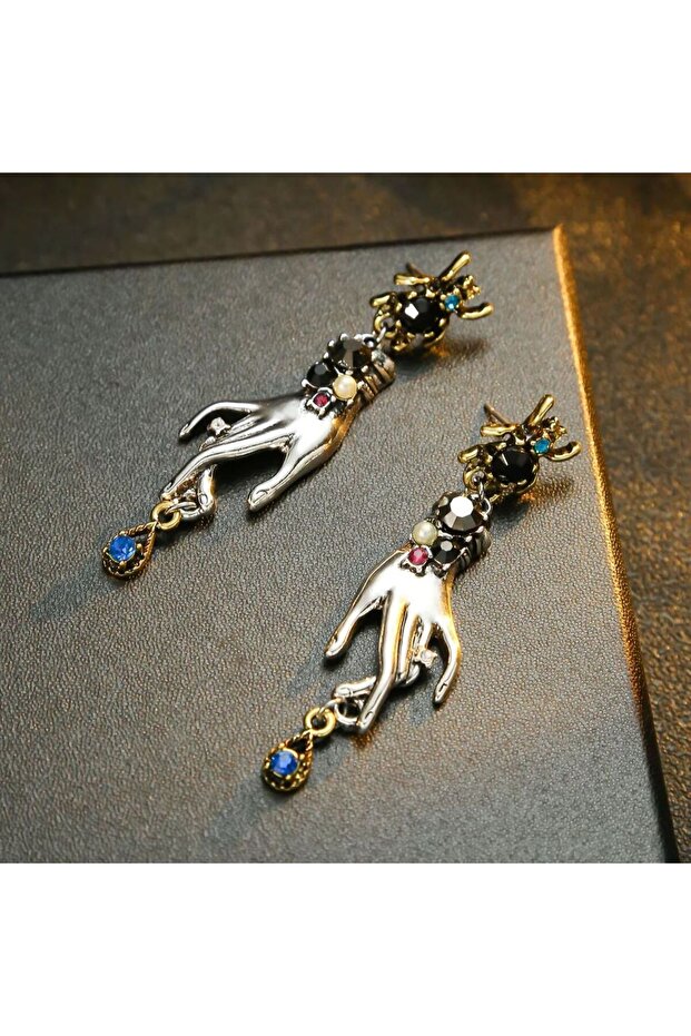 EH2141 Gothic Hand - Shaped Drop Earrings With Crystal Halloween Artistic Design Dangle Earrings For