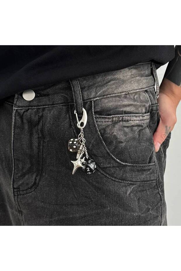 I00K1BK00300 Ingemark 6 Styles Goth Black Dice Billiards Pendant Keychain Men Hip Hop Acrylic Table