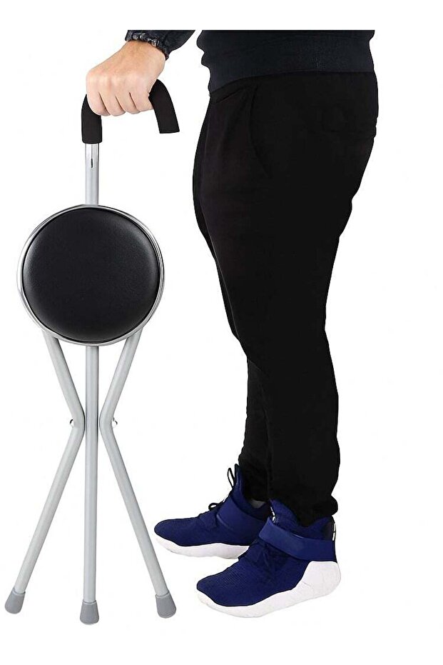 Walking Stick with Foldable Seat for Elderly – 3-Legged Foldable Stool Walker