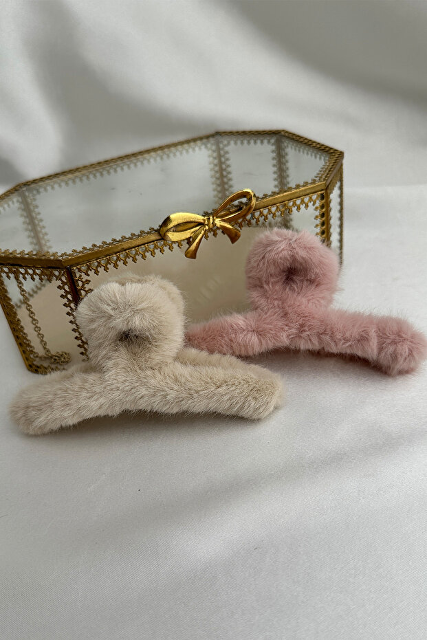 İkili Peluş Mandal Saç Tokası (12 cm) - 3