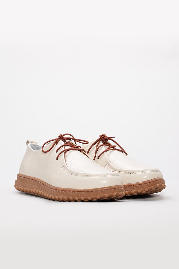 Beige Inside and Outside Genuine Leather Lace-Up Light Sole Casual Women's Shoes Tg0958326121020