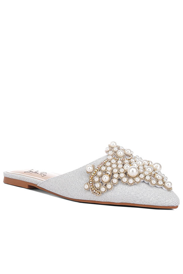 Women Embellished delicate pearl Mules in Silver