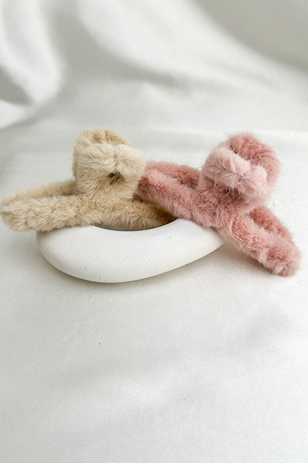 İkili Peluş Mandal Saç Tokası (12 cm) - 5