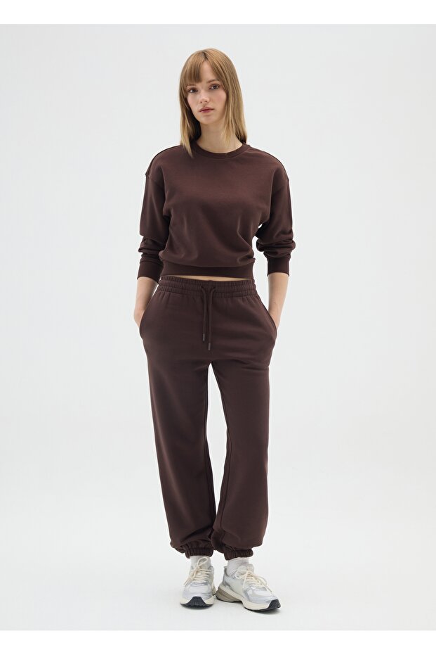 Brown Crew Neck Cotton Blend Sweatshirt