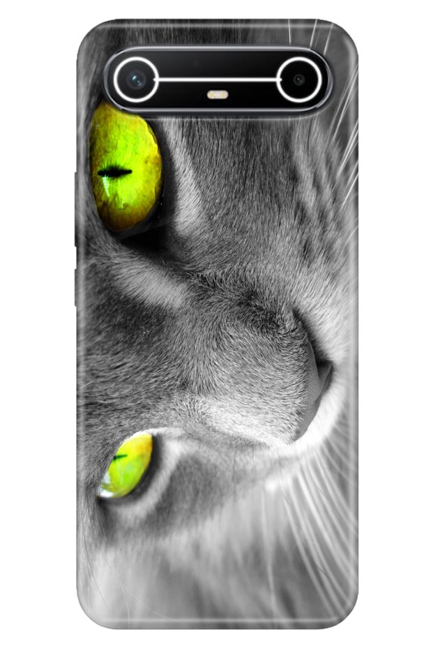 Spark Slim 5g Km9 Case Patterned Silicone Printed Cover Yellow Eye Cat