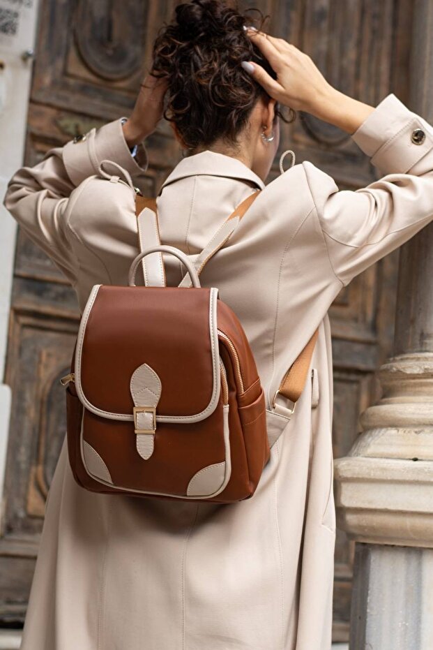 Women's Satin Leather Shiny Buckle Detailed Comfortable Strap Both Stylish and Daily Use Backpack 730
