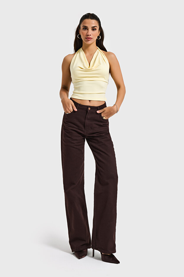 Women's Dark Brown Doris 7S6-81 Straight Fit High Waist 100% Cotton Denim Jean