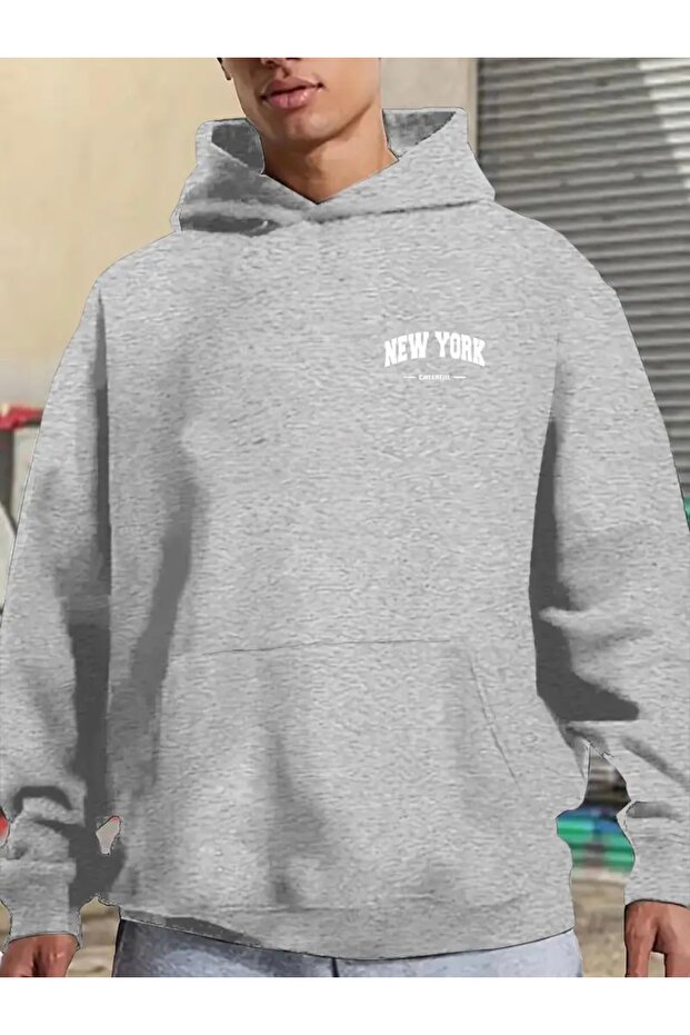New York Cheerful Printed Oversize Unisex Women/Men K Hooded Sweatshirt