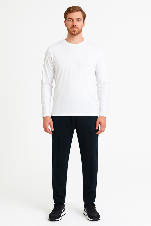 Men's Elast Classic Cut Regular Waist Stretch Fabric Front Stitched Tracksuit Bottom Dark Blue