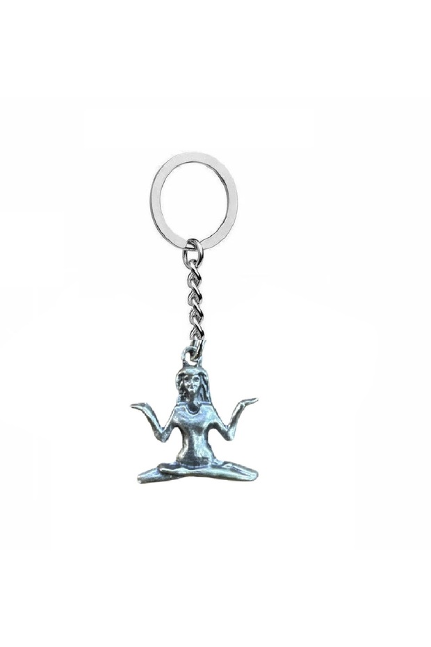 Metal Keychain with a Woman Practicing Yoga – Minimal Design