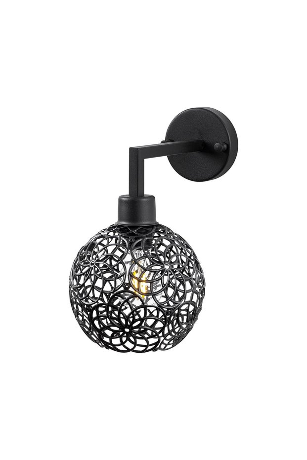 Black Metal Sconce with Fuzz E27 Compatible 17X27X30 cm Living Room Wall Lamp