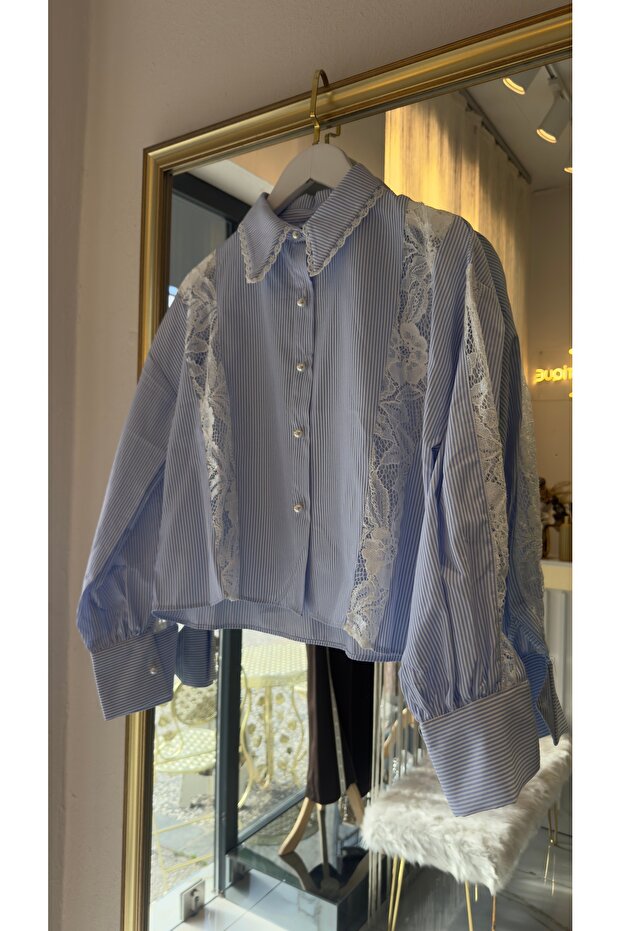 İnci düğmeli crop gömlek - 1