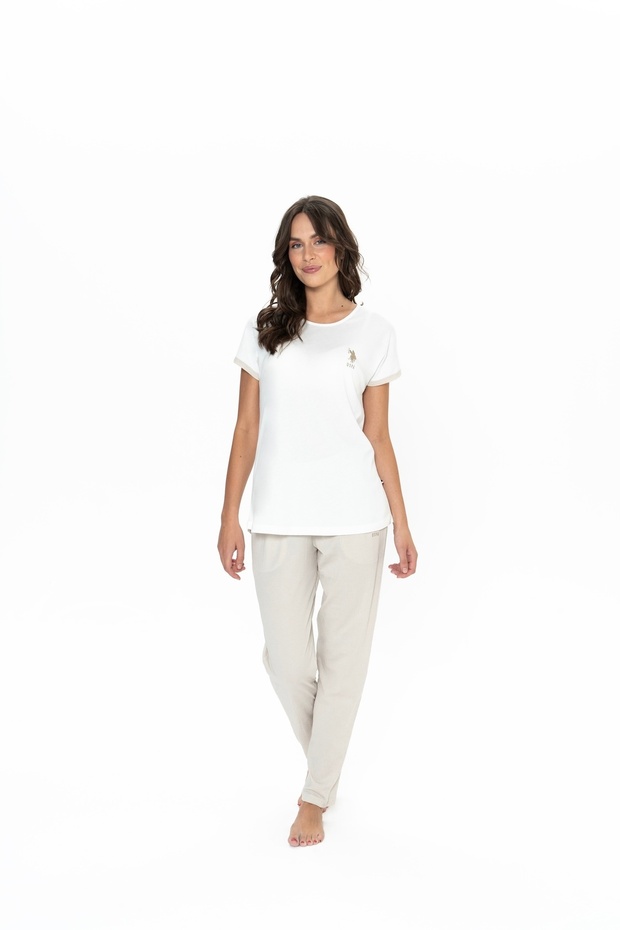 Women's Ecru Crew Neck Plain Pajama Set - ARSNO20K04Z8O