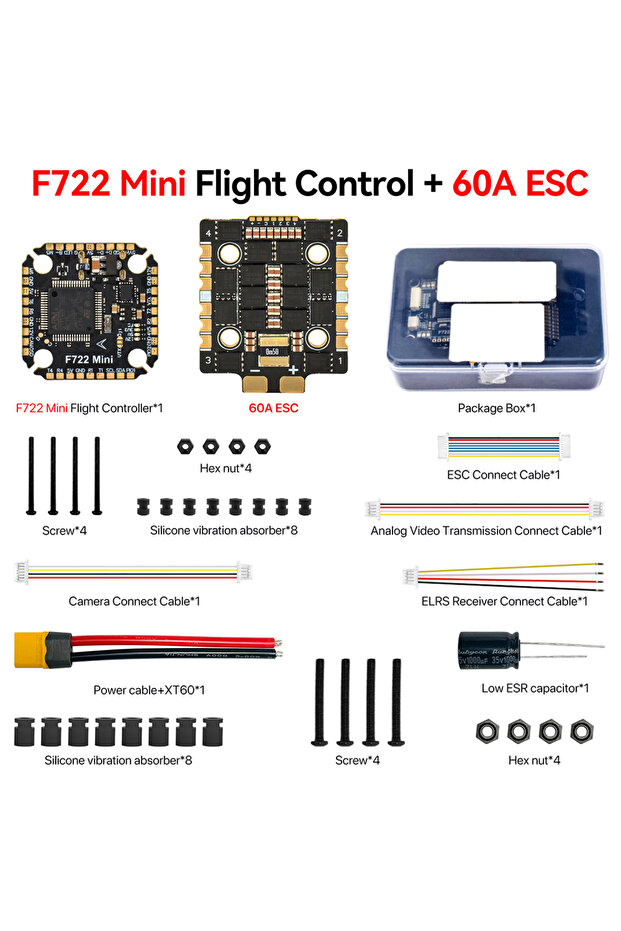 مجموعة F722 60 أمبير، مجموعة F722 ميني للتحكم في الطيران، وحدة تحكم إلكترونية صغيرة F722، بطارية ليثيوم بوليمر 3-8 خلايا 20x20 مم، ICM42688 Gy
