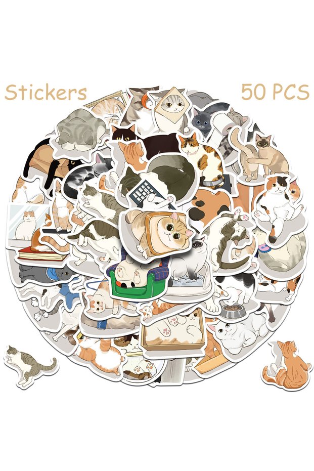50pcs 50pcs Cartoon Cat Stickers Decals For Phone Laptop Scrapbook Refrigerator Wall DIY Aesthetic W