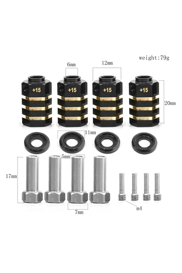 20mm(Extended 15mm) 4PCS 12mm Wheel Hex Adapter Heavy Duty Brass 5/8/9/10/11/12/15/20mm for 1/10 TRX