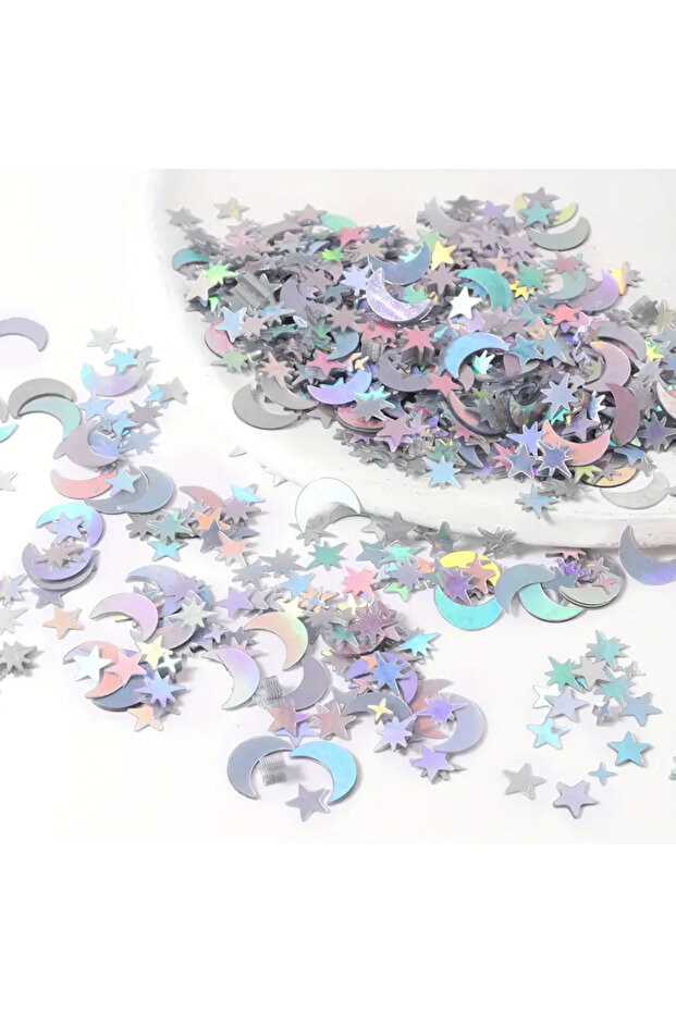 Silver 1 Pack of 2000 Pieces, Laser Gold Silver Crescent Film Size Mixed Cross Star and Moon Party D
