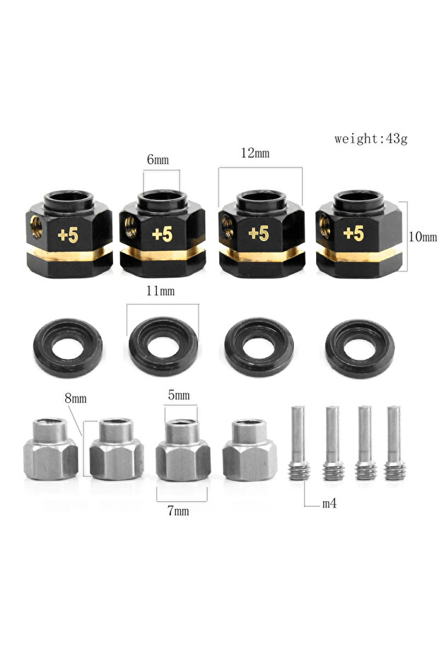 10mm(Extended 5mm) 4PCS 12mm Wheel Hex Adapter Heavy Duty Brass 5/8/9/10/11/12/15/20mm for 1/10 TRX4