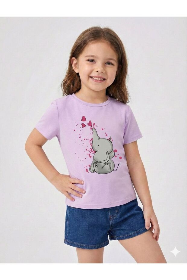 Children's Mix B Printed Cotton Crew Neck Lilac Tshirt