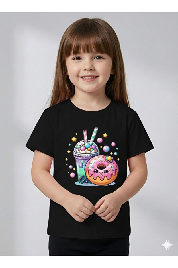 Children's Donut Printed Crew Neck Cotton Tshirt