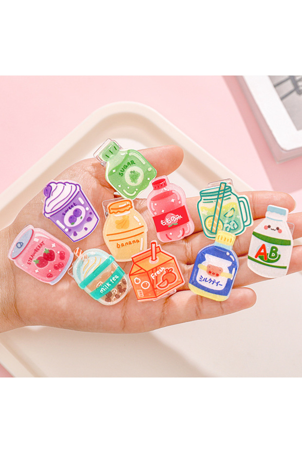 5pcs Clips 5pcs/lot Cartoon Beverage Bottle Clips Cute Acrylic Decorative Clips, Student Stationery