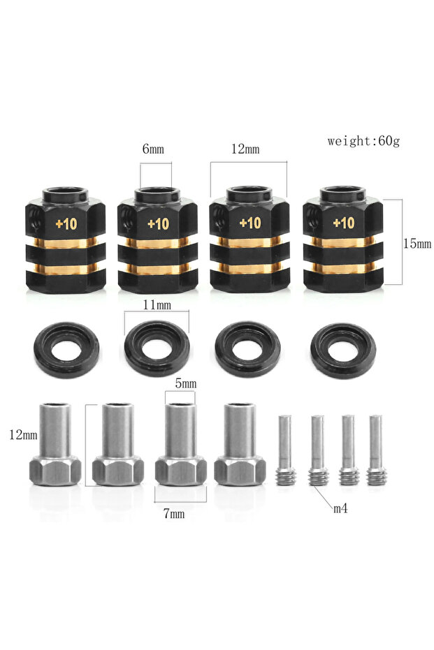 15mm(Extended 10mm) 4PCS 12mm Wheel Hex Adapter Heavy Duty Brass 5/8/9/10/11/12/15/20mm for 1/10 TRX