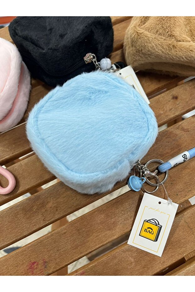 Plush Wallet Keychain Blue