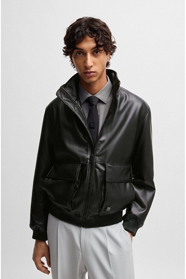 Faux Leather Jacket with Overlapping Logo M5Yl10Wheh0