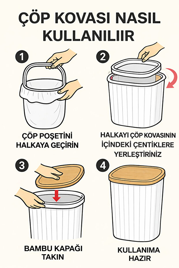 2’li Bambu Kapaklı Çöp Kovası Seti (15 L + 8 L) - 6