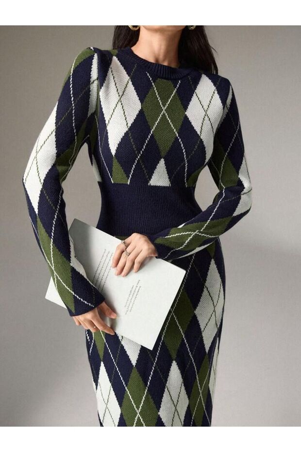 Diamond Patterned Women's Knitwear Dress New Season