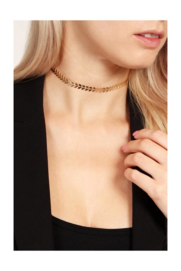 Happy Leaf Fishbone Chain Necklace Gold