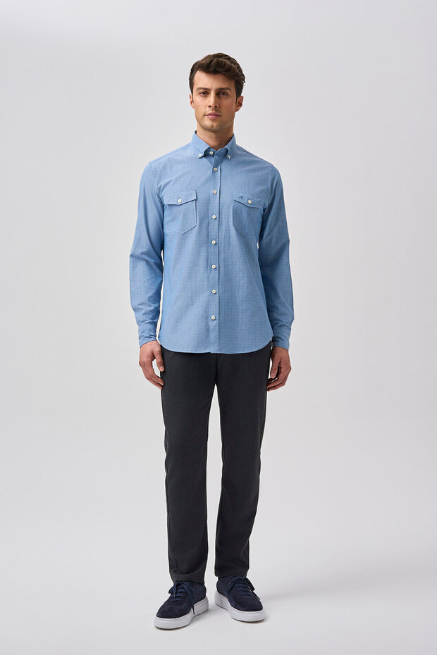Studio Men's Double Pocket Dark Blue Shirt