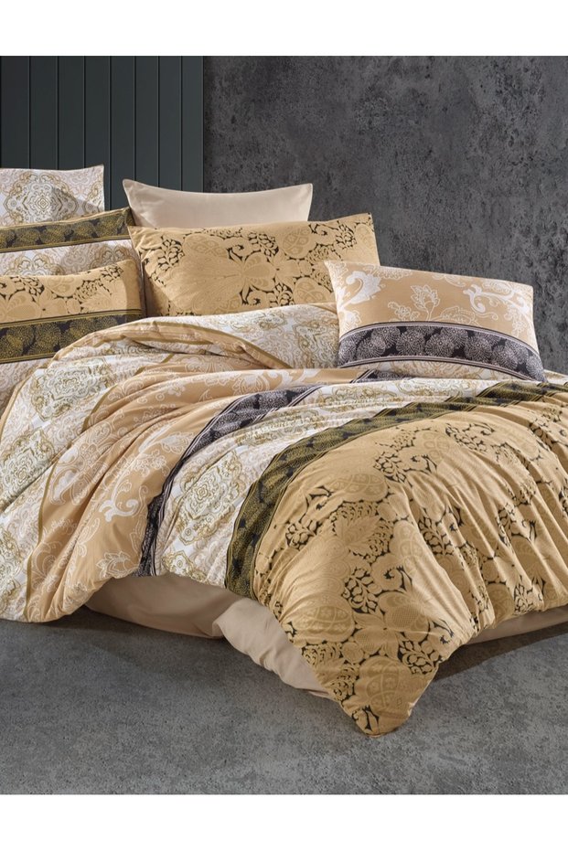 Ranforce Elada Gold Double 100% Cotton Duvet Cover Set | With Sheets