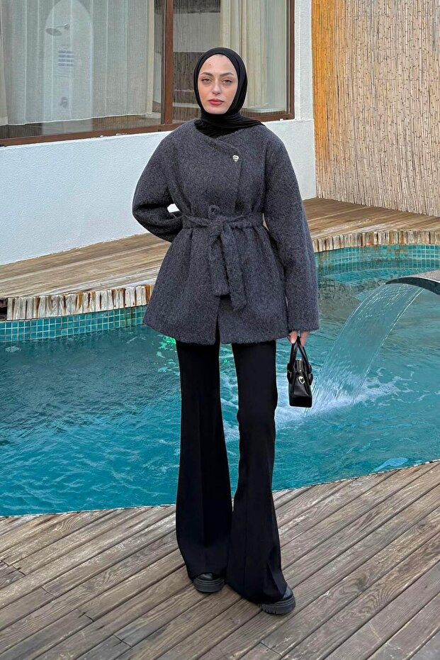 Gold Buttoned Coat Anthracite