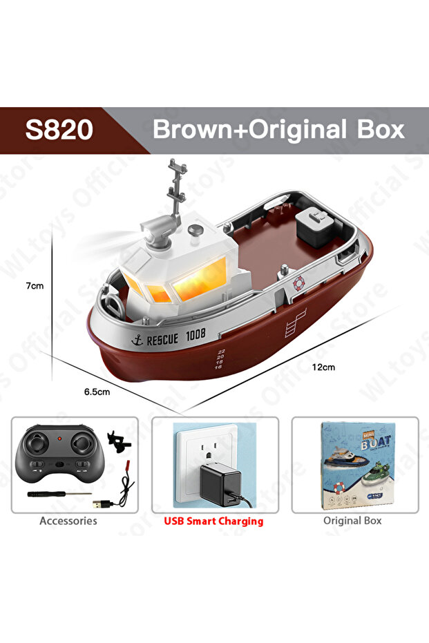 S820 Brown OB ZWN 1/32 RC Boat With Lights Powerful Dual Motor 2.4G Long Range Wireless Remote Contr