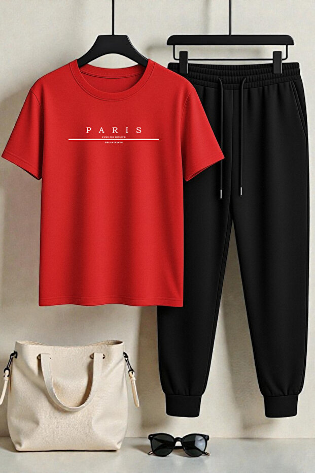 Unisex Paris Design Printed T-Shirt - 2-Piece Tracksuit Set