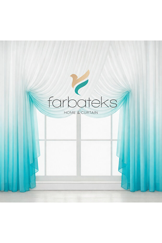 Green Mint Tulle Double-Breasted Model 3-Layer Pleated Tulle Curtain with Color Transition from Bottom to Top