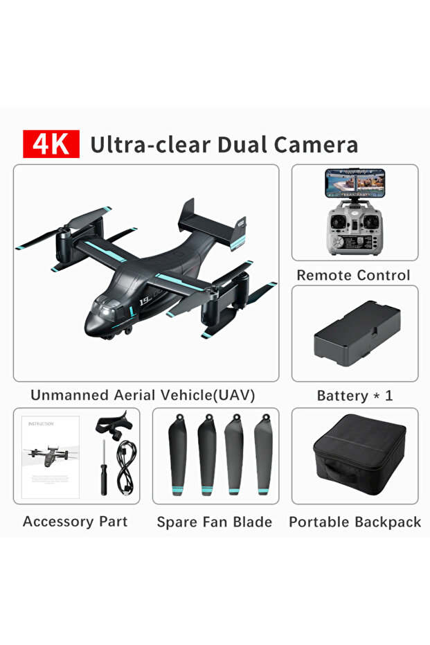 طائرة بدون طيار JIKEFUN LM19 Max RC UAV Osprey مع كاميرا بدقة 4K عالية الوضوح، طائرة تحكم عن بعد بدون فرش