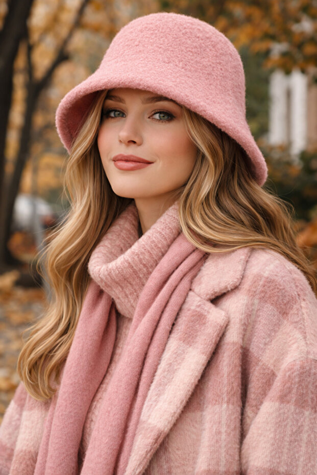 Women's Premium Cloche Hat Winter Boho Bucket Hat - Pink