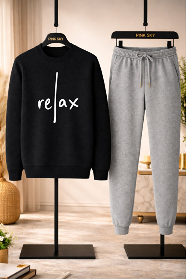 طقم سويت شيرت وبنطلون رياضي للجنسين من Relax مطبوع
