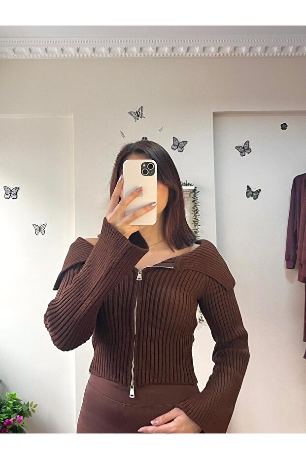 Fermuar Fitilli Triko Hırka - 3